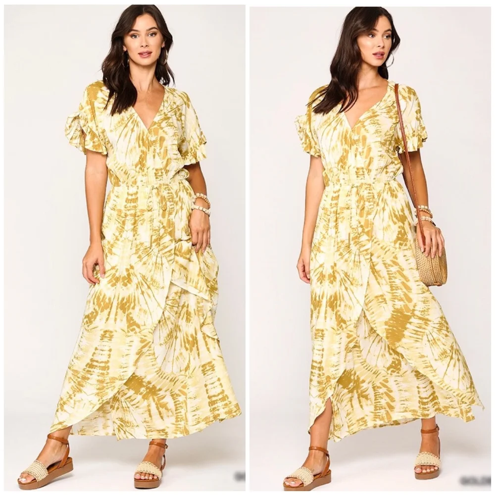 GIGIO Boho Chic Golden Honey Color Tie-Dye Maxi Dress - Picture 3 of 7